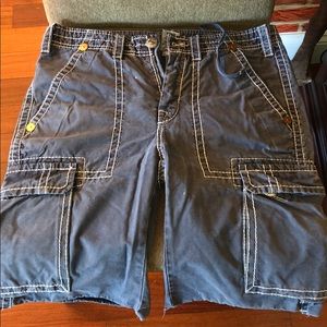 Navy True religion heavy stitch cargo shorts, men